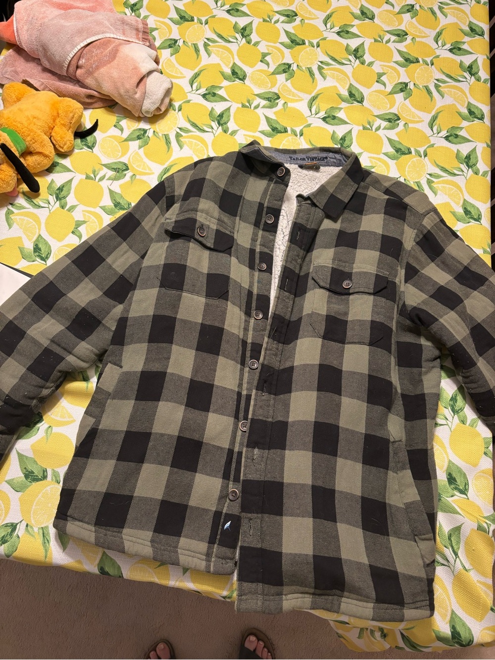 Olive & Black Buffalo Check Sherpa-Lined Shacket